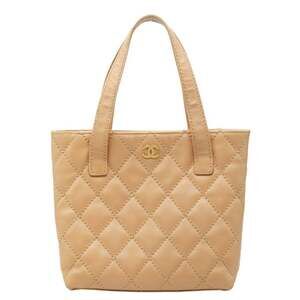 CHANEL Cream Leather Logo Bag